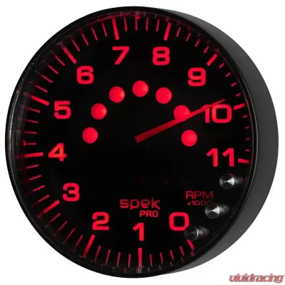 AutoMeter GAUGE; TACHOMETER; 5in.; 11K RPM; W/SHIFT LIGHT/PEAK MEM; BLACK/BLACK; SPEK-PRO - P239328