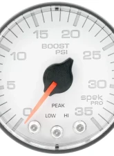 AutoMeter GAUGE; BOOST; 2 1/16in.; 35PSI; STEPPER MOTOR W/PEAK/WARN; WHITE/BLACK; SPEK-PRO                                     - P303128 - Image 3