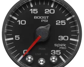 AutoMeter GAUGE; BOOST; 2 1/16in.; 35PSI; STEPPER MOTOR W/PEAK/WARN; BLACK/BLACK; SPEK-PRO
