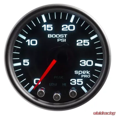 AutoMeter GAUGE; BOOST; 2 1/16in.; 35PSI; STEPPER MOTOR W/PEAK/WARN; BLK/SMOKE/BLK; SPEK - P30352