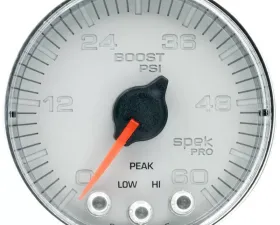 AutoMeter GAUGE; BOOST; 2 1/16in.; 60PSI; STEPPER MOTOR W/PEAK/WARN; SLVR/CHRM; SPEK-PRO