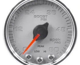 AutoMeter GAUGE; BOOST; 2 1/16in.; 60PSI; STEPPER MOTOR W/PEAK/WARN; SLVR/CHRM; SPEK-PRO