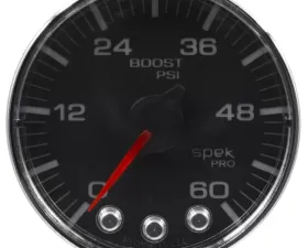 AutoMeter GAUGE; BOOST; 2 1/16in.; 60PSI; STEPPER MOTOR W/PEAK/WARN; BLK/CHRM; SPEK-PRO