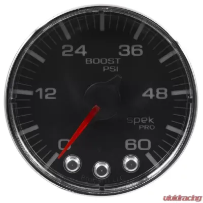 AutoMeter GAUGE; BOOST; 2 1/16in.; 60PSI; STEPPER MOTOR W/PEAK/WARN; BLK/CHRM; SPEK-PRO - P304318