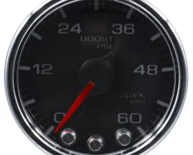 AutoMeter GAUGE; BOOST; 2 1/16in.; 60PSI; STEPPER MOTOR W/PEAK/WARN; BLK/CHRM; SPEK-PRO