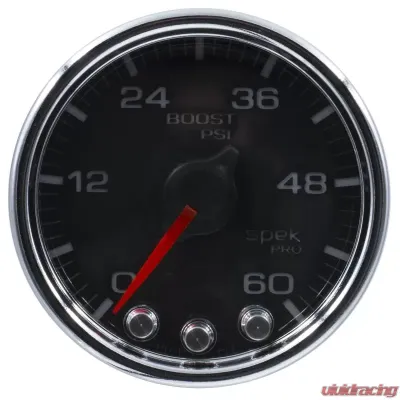 AutoMeter GAUGE; BOOST; 2 1/16in.; 60PSI; STEPPER MOTOR W/PEAK/WARN; BLK/CHRM; SPEK-PRO - P30431