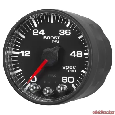 AutoMeter GAUGE; BOOST; 2 1/16in.; 60PSI; STEPPER MOTOR W/PEAK/WARN; BLK/BLACK; SPEK-PRO - P304328