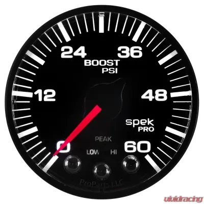 AutoMeter GAUGE; BOOST; 2 1/16in.; 60PSI; STEPPER MOTOR W/PEAK/WARN; BLK/BLACK; SPEK-PRO - P304328