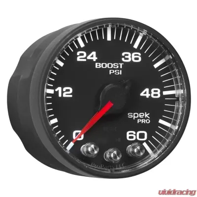 AutoMeter GAUGE; BOOST; 2 1/16in.; 60PSI; STEPPER MOTOR W/PEAK/WARN; BLK/BLACK; SPEK-PRO - P304328
