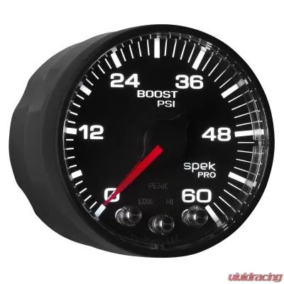 AutoMeter GAUGE; BOOST; 2 1/16in.; 60PSI; STEPPER MOTOR W/PEAK/WARN; BLK/BLACK; SPEK-PRO - P304328