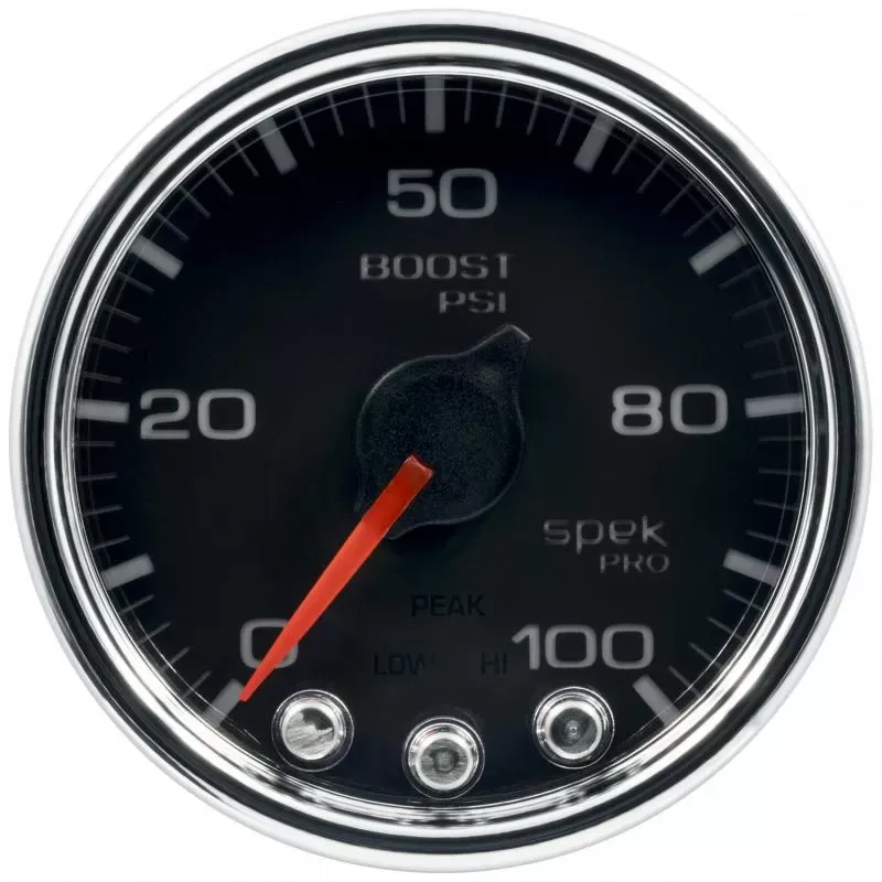 AutoMeter GAUGE; BOOST; 2 1/16in.; 100PSI; STEPPER MOTOR W/PEAK/WARN; BLK/CHRM; SPEK-PRO - P30531