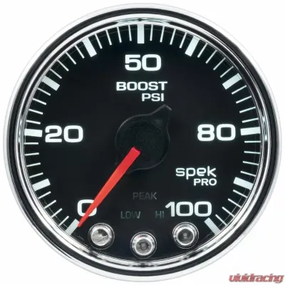 AutoMeter GAUGE; BOOST; 2 1/16in.; 100PSI; STEPPER MOTOR W/PEAK/WARN; BLK/CHRM; SPEK-PRO - P30531