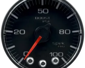 AutoMeter GAUGE; BOOST; 2 1/16in.; 100PSI; STEPPER MOTOR W/PEAK/WARN; BLK/BLK; SPEK-PRO