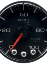 AutoMeter GAUGE; BOOST; 2 1/16in.; 100PSI; STEPPER MOTOR W/PEAK/WARN; BLK/BLK; SPEK-PRO                                     - P305328 - Image 3