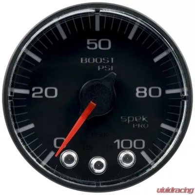 AutoMeter GAUGE; BOOST; 2 1/16in.; 100PSI; STEPPER MOTOR W/PEAK/WARN; BLK/BLK; SPEK-PRO - P305328