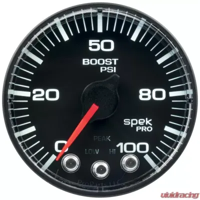 AutoMeter GAUGE; BOOST; 2 1/16in.; 100PSI; STEPPER MOTOR W/PEAK/WARN; BLK/BLK; SPEK-PRO - P305328
