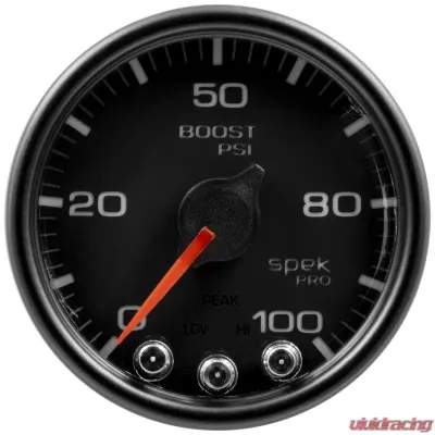 AutoMeter GAUGE; BOOST; 2 1/16in.; 100PSI; STEPPER MOTOR W/PEAK/WARN; BLK/BLK; SPEK-PRO - P30532