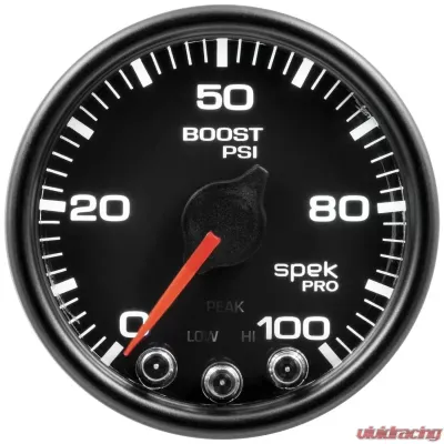 AutoMeter GAUGE; BOOST; 2 1/16in.; 100PSI; STEPPER MOTOR W/PEAK/WARN; BLK/BLK; SPEK-PRO - P30532