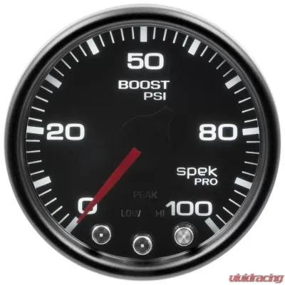 AutoMeter GAUGE; BOOST; 2 1/16in.; 100PSI; STEPPER MOTOR W/PEAK/WARN; BLK/SMOKE/BLK; SPEK - P30552
