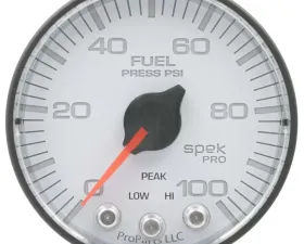 AutoMeter GAUGE; FUEL PRESS; 2 1/16in.; 100PSI; STEPPER MOTOR W/PEAK/WARN; WHT/BLK; SPEK