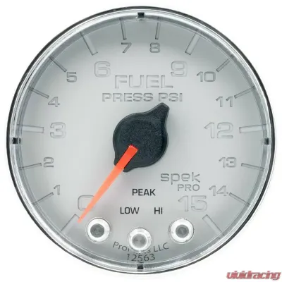 AutoMeter GAUGE; FUEL PRESS; 2 1/16in.; 15PSI; STEPPER MOTOR W/PEAK/WARN; SLVR/CHRM; SPEK - P315218