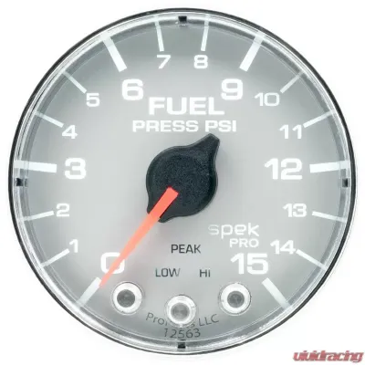 AutoMeter GAUGE; FUEL PRESS; 2 1/16in.; 15PSI; STEPPER MOTOR W/PEAK/WARN; SLVR/CHRM; SPEK - P315218