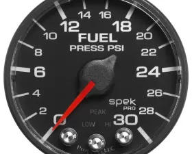 AutoMeter GAUGE; FUEL PRESS; 2 1/16in.; 30PSI; STEPPER MOTOR W/PEAK/WARN; BLK/BLK; SPEK