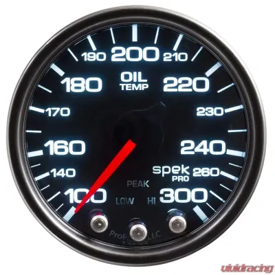 AutoMeter GAUGE; OIL TEMP; 2 1/16in.; 300deg.F; STEPPER MOTOR W/PEAK/WARN; BLK/SMKE/BLK; S - P32252