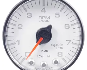AutoMeter GAUGE; TACH; 2 1/16in.; 8K RPM; W/SHIFT LIGHT/PEAK MEM; WHT/BLK; SPEK-PRO