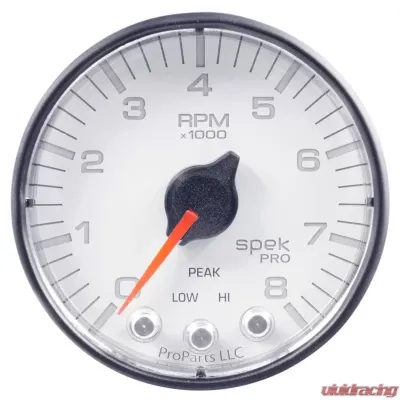 AutoMeter GAUGE; TACH; 2 1/16in.; 8K RPM; W/SHIFT LIGHT/PEAK MEM; WHT/BLK; SPEK-PRO - P334128