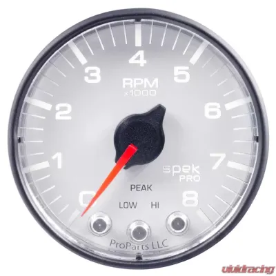 AutoMeter GAUGE; TACH; 2 1/16in.; 8K RPM; W/SHIFT LIGHT/PEAK MEM; WHT/BLK; SPEK-PRO - P334128