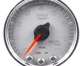 AutoMeter GAUGE; TACH; 2 1/16in.; 8K RPM; W/SHIFT LIGHT/PEAK MEM; SLVR/CHRM; SPEK-PRO