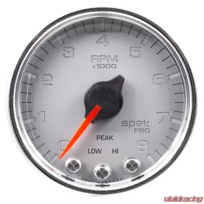 AutoMeter GAUGE; TACH; 2 1/16in.; 8K RPM; W/SHIFT LIGHT/PEAK MEM; SLVR/CHRM; SPEK-PRO - P33421