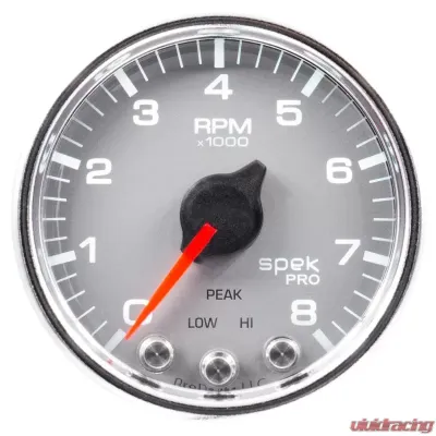 AutoMeter GAUGE; TACH; 2 1/16in.; 8K RPM; W/SHIFT LIGHT/PEAK MEM; SLVR/CHRM; SPEK-PRO - P33421