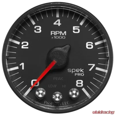 AutoMeter GAUGE; TACH; 2 1/16in.; 8K RPM; W/SHIFT LIGHT/PEAK MEM; BLK/BLK; SPEK-PRO - P334328