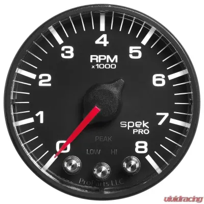 AutoMeter GAUGE; TACH; 2 1/16in.; 8K RPM; W/SHIFT LIGHT/PEAK MEM; BLK/BLK; SPEK-PRO - P334328