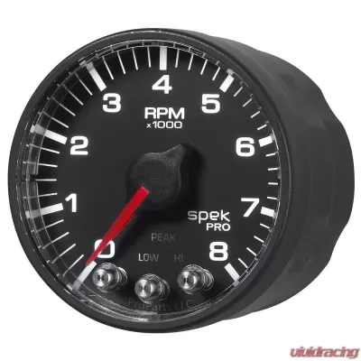 AutoMeter GAUGE; TACH; 2 1/16in.; 8K RPM; W/SHIFT LIGHT/PEAK MEM; BLK/BLK; SPEK-PRO - P334328
