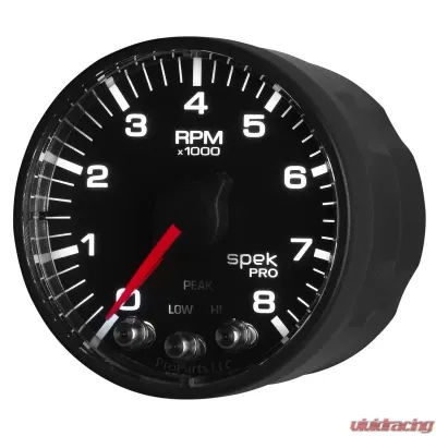 AutoMeter GAUGE; TACH; 2 1/16in.; 8K RPM; W/SHIFT LIGHT/PEAK MEM; BLK/BLK; SPEK-PRO - P334328