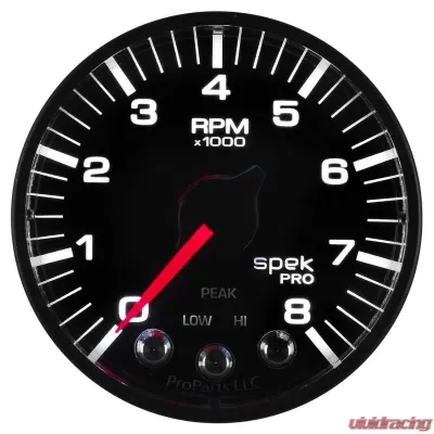 AutoMeter GAUGE; TACH; 2 1/16in.; 8K RPM; W/SHIFT LIGHT/PEAK MEM; BLK/BLK; SPEK-PRO - P334328