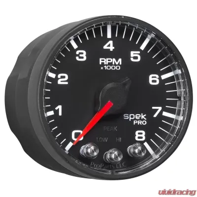 AutoMeter GAUGE; TACH; 2 1/16in.; 8K RPM; W/SHIFT LIGHT/PEAK MEM; BLK/BLK; SPEK-PRO - P334328