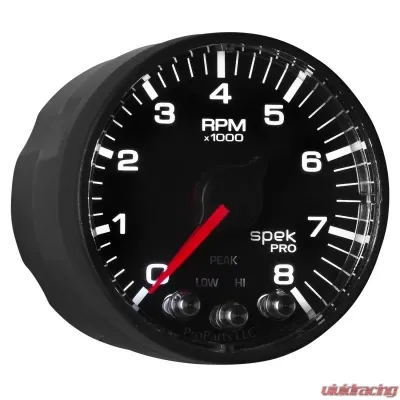 AutoMeter GAUGE; TACH; 2 1/16in.; 8K RPM; W/SHIFT LIGHT/PEAK MEM; BLK/BLK; SPEK-PRO - P334328