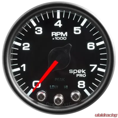 AutoMeter GAUGE; TACH; 2 1/16in.; 8K RPM; W/SHIFT LIGHT/PEAK MEM; BLK/BLK; SPEK-PRO - P33432