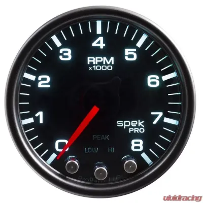 AutoMeter GAUGE; TACH; 2 1/16in.; 8K RPM; W/SHIFT LIGHT/PEAK MEM; BLK/SMOKE/BLK; SPEK-PRO - P33452