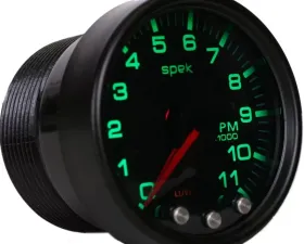 AutoMeter GAUGE; TACH; 2 1/16in.; 11K RPM; W/SHIFT LIGHT/PEAK MEM; BLK/SMKE/BLK; SPEK-PRO