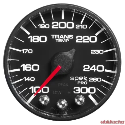 AutoMeter GAUGE; TRANS TEMP; 2 1/16in.; 300deg.F; STEPPER MOTOR W/PEAK/WRN; BLK/BLK; SPEK- - P342328
