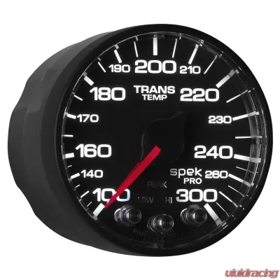 AutoMeter GAUGE; TRANS TEMP; 2 1/16in.; 300deg.F; STEPPER MOTOR W/PEAK/WRN; BLK/BLK; SPEK- - P342328