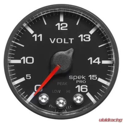 AutoMeter GAUGE; VOLTMETER; 2 1/16in.; 16V; STEPPER MOTOR W/PEAK/WARN; BLK/BLK; SPEK-PRO - P344328
