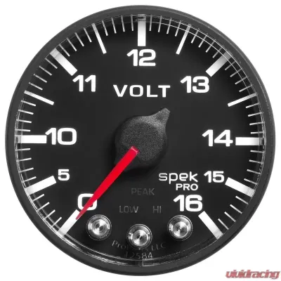 AutoMeter GAUGE; VOLTMETER; 2 1/16in.; 16V; STEPPER MOTOR W/PEAK/WARN; BLK/BLK; SPEK-PRO - P344328