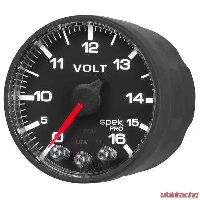AutoMeter GAUGE; VOLTMETER; 2 1/16in.; 16V; STEPPER MOTOR W/PEAK/WARN; BLK/BLK; SPEK-PRO - P344328