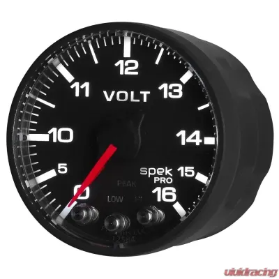 AutoMeter GAUGE; VOLTMETER; 2 1/16in.; 16V; STEPPER MOTOR W/PEAK/WARN; BLK/BLK; SPEK-PRO - P344328